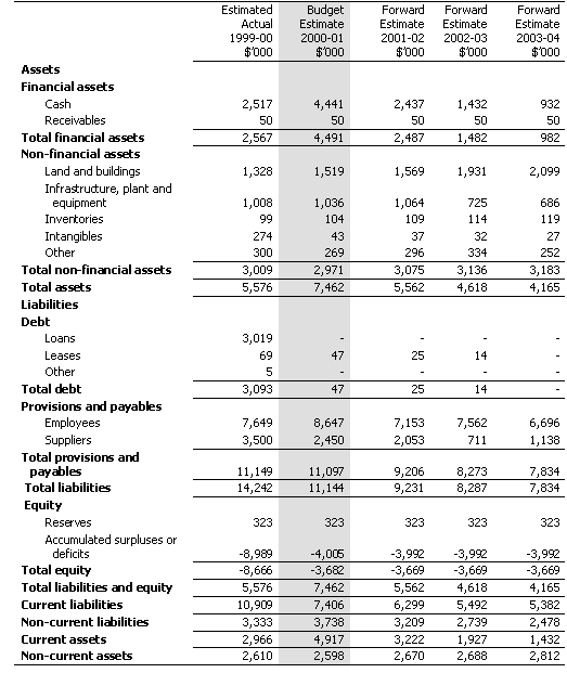 Table 3.2: Agency Budget Statement of Assets and Liabilities (as at 30 June)