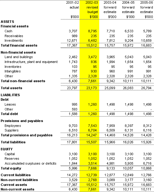 Table 3.2: Budget agency statement of financial position (as at 30 June)
