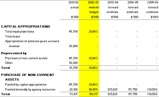 Table 3.4: Agency capital budget statement