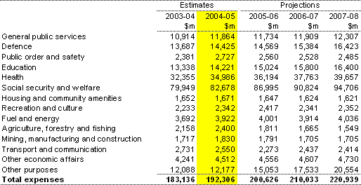 Table�3:  Estimates of expenses by function
