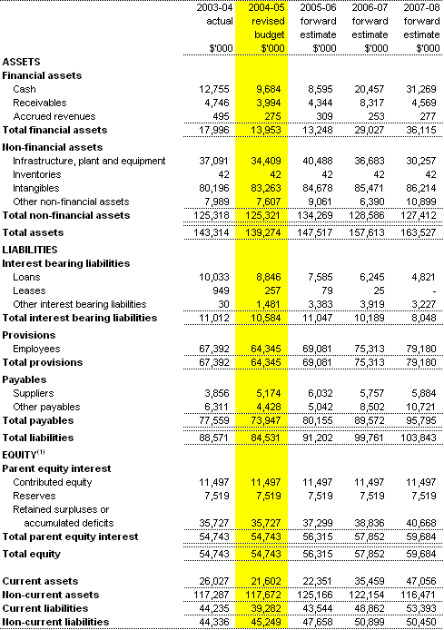 Table 3.2:  Budget agency statement of financial position(as at 30�June)