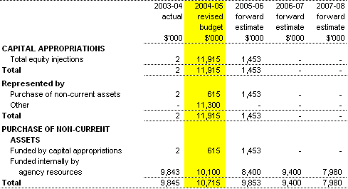 Table 3.4:  Agency capital budget statement