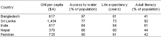 South Asia regional development indicators