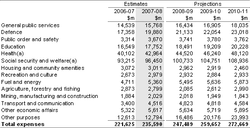 Table 3: Estimates of expenses by function