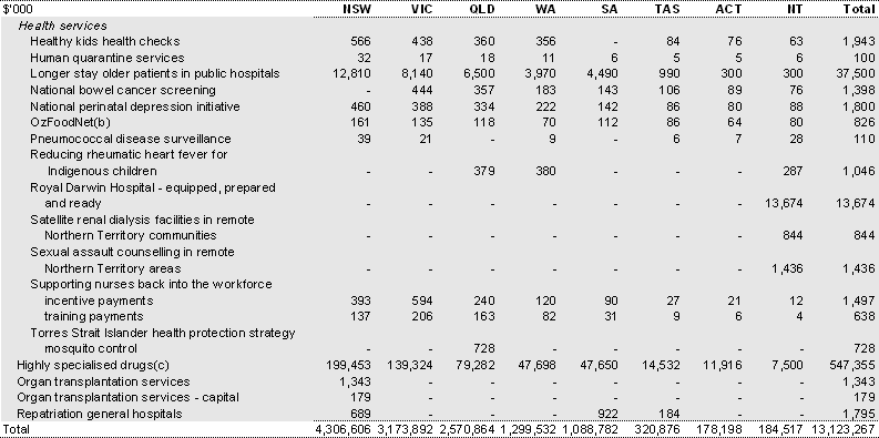 Table 33: Payments for specific purposes to support state health services, 2008-09 (continued)