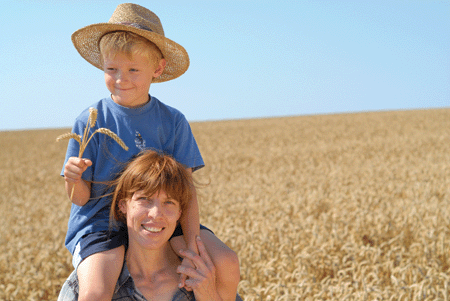 Image: Mother and son in wheat field