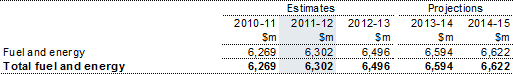 Table 12: Summary of expenses — fuel and energy