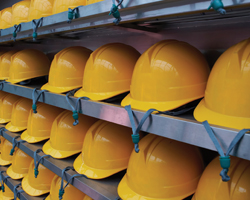 Image: Hard hats on a shelf
