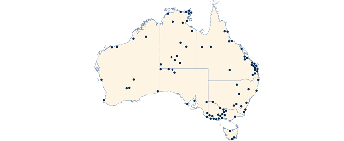 Map of New regional health infrastructure — major projects across Australia