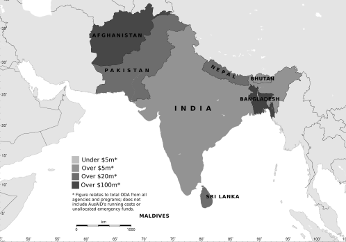 Estimated ODA to South and West Asia in 2012-13: $525.3 million
