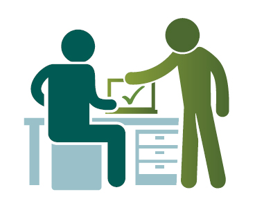 Clip image of two people in front of a laptop.