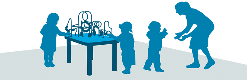 The graphic shows three children at preschool.